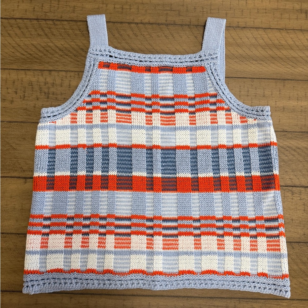 Banana Republic Crochet Sleeveless Top, White, Blue & Orange, Sz M